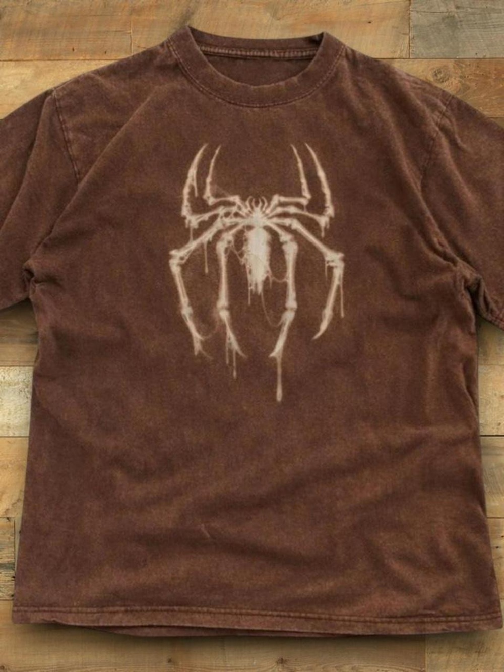 Gildan Brown Short Sleeve Tee with Bleached Spider Graphic